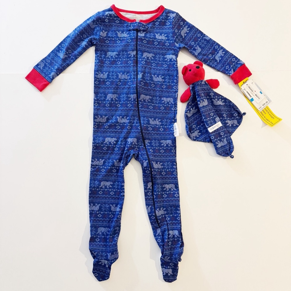 Max & Olivia One Piece Footed Pajama & Blankie Set